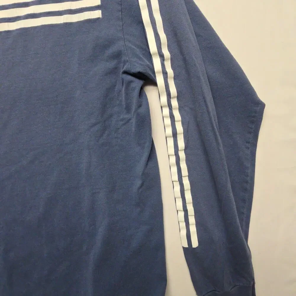 Adidas Long Sleeve Shirt Blue Graphic Mens Large Cotton Crew Neck Y2K